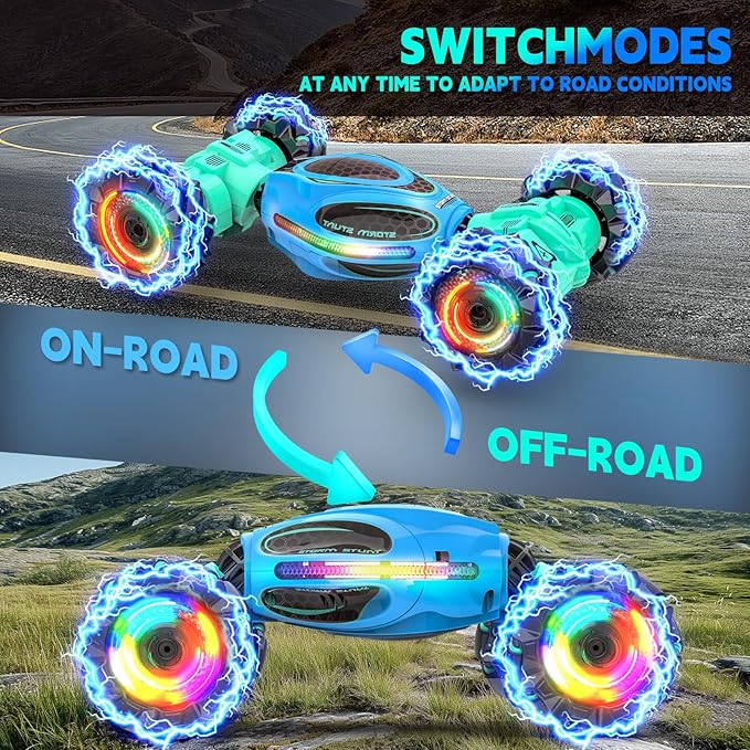 Remote Control Car for Boys - RC Cars for Boy Age 4-12, Gesture Sensing RC Stunt Drift Car for Kids Toys 4 5 6 7 8 9 10 11 12 Year Old Boy Birthday with Cool Lights Music (Blue)