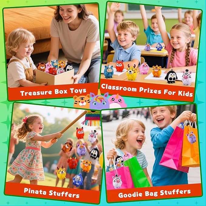 12 PCS Party Favors for Kids, Silicone Animal Pop Fidget Toys with Suction, Birthday Gifts for Boy Girls, Treasure Box Toys, Goodie Bag Stuffers, Prizes for Kids, Pinata Stuffers