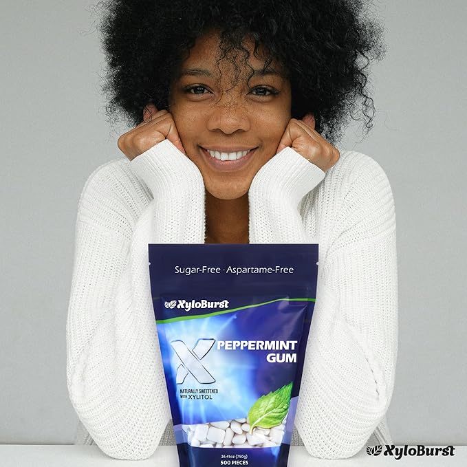 XyloBurst Xylitol Chewing Gum | Sugar Free, Gluten Free, Keto Friendly | Aspartame Free | Promotes Oral Health | Peppermint | 500-Count Bag