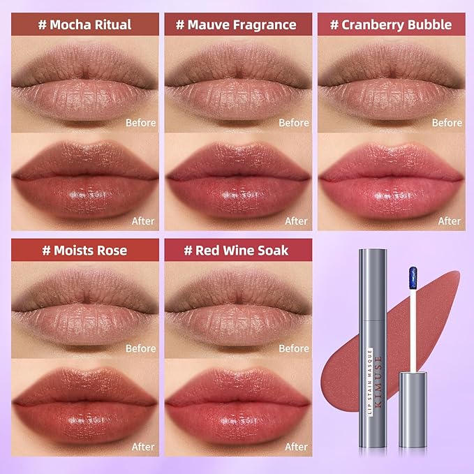 KIMUSE 5 Colors Lip Stain Masque - Long-Lasting Waterproof Lip Tint, Smudge-Proof Matte Lip Stains for All-Day Wear, Transfer-Resistant Lip Makeup