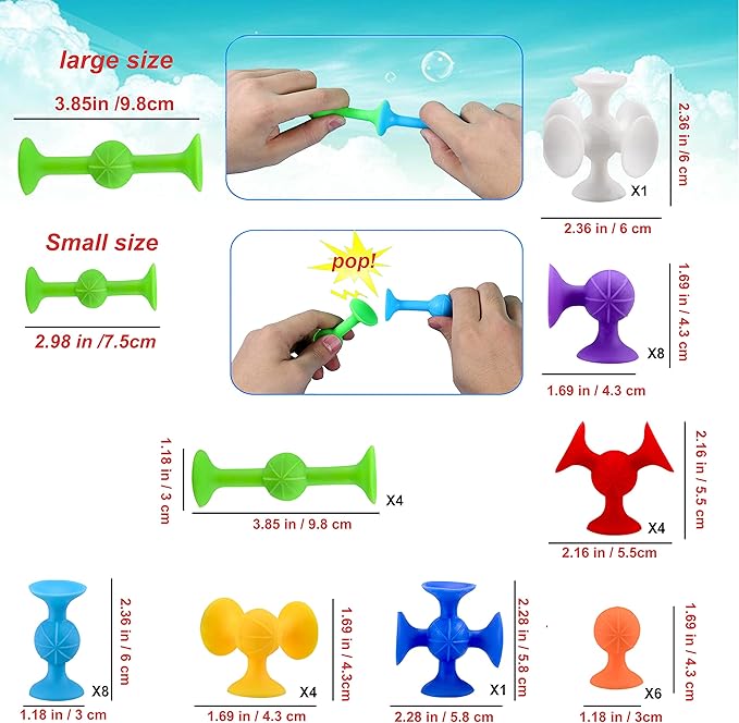 Big Suction Bath Toys for Kids Ages 3-8 , 36 PCS Fidget Suction Cup Toys Construction Set Water Toys for Babies and Toddlers,Window Building Toy Road Trip Travel Essentials for Kids Gifts