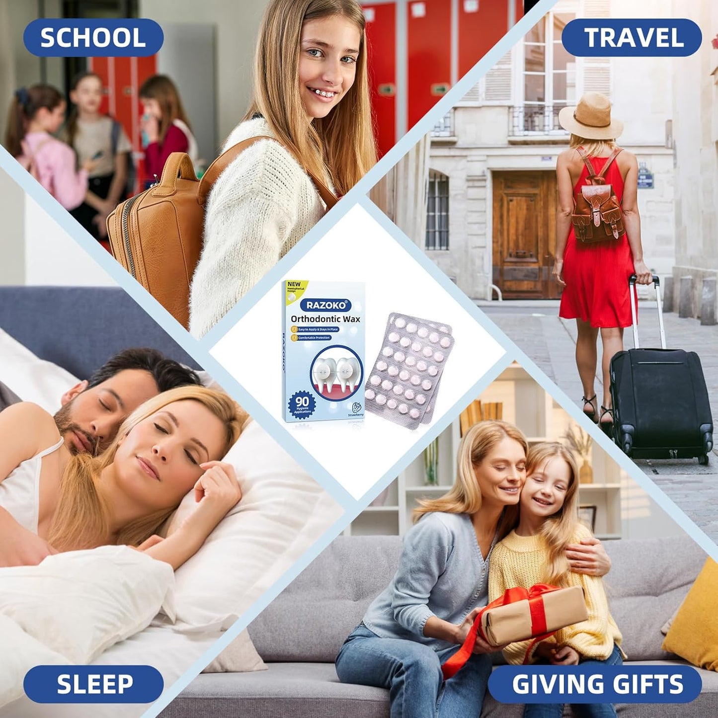 RAZOKO Orthodontic Wax for Braces Wax Dots 90 Individual Hygienic Packaging Dental Wax Strawberry