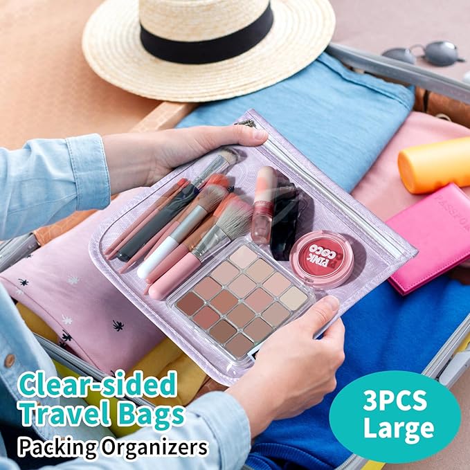 TSA Approved Toiletry Bag, Set of 3 Clear Travel Toiletry Bag Quart Size Zipper Travel Pouch, Waterproof Makeup Cosmetic Bag for Women Men Kids Toiletries Carry on, Wander Large