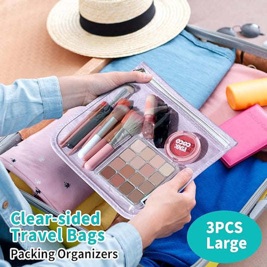 TSA Approved Toiletry Bag, Set of 3 Clear Travel Toiletry Bag Quart Size Zipper Travel Pouch, Waterproof Makeup Cosmetic Bag for Women Men Kids Toiletries Carry on, Wander Large