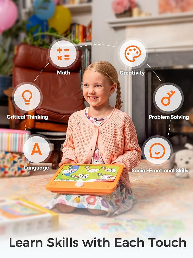 Think Academy Interactive Electronic Learning Pad - Learn-to-Read System with Sound Pages, Card-Insert for Alphabet, Words, Numbers, Music, Learning Activities for Kids 3 4 5 6 7 8 Years Old