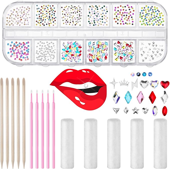 Sosation 377 Pieces Tooth Gem Kit DIY Fashionable Tooth Jewelry Kit Artificial Crystal Reflective Teeth Gems for Halloween Christmas Teeth Party Decorations Bright Style