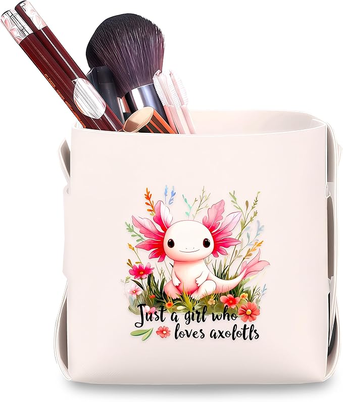 Axolotl Makeup Brush Holder, Decorative Desk Organizer for Jewelry Pen Pencil Glasses Storage, Axolotl Lovers Themed Gifts Stuff For Girls Teens Kids Women!