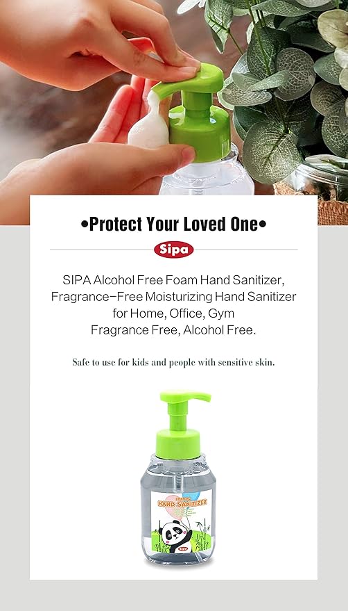 SIPA Foaming Hand Sanitizer 10.8oz (320ml), Alcohol-Free, Fresh Scent, Moisturizing Hand Perfect for Sensitive Skin Non-sticky, No Rinse, (PACK OF 4)