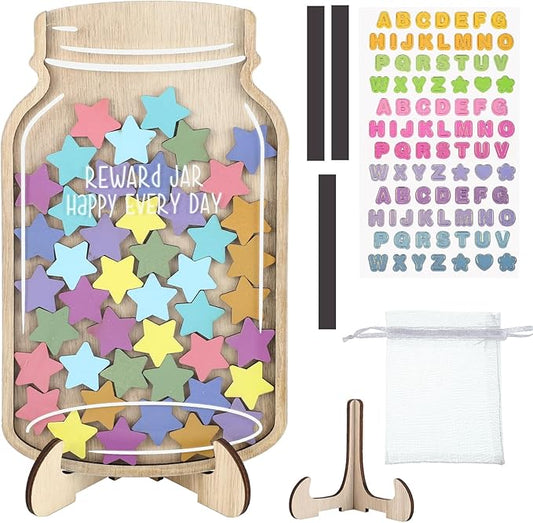 45Pcs Magnetic Reward Jar, Large 9.84 x 5.9“ Star Jar, Reward System for Kids Home Behavior School Classroom Incentives Potty Training with Colorful DIY Name Stickers