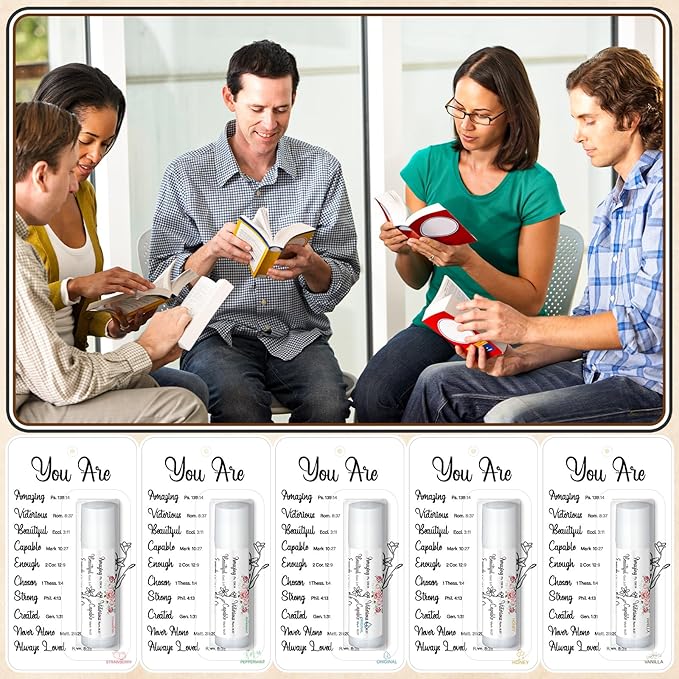 25 Pack Christian Religious Gifts Bulk Bible Verse Lip Balms 5 Flavor for Women Men Christian Religious Church Party Favors with Scripture Inspirational Gifts for Coworkers Staff (Classic)