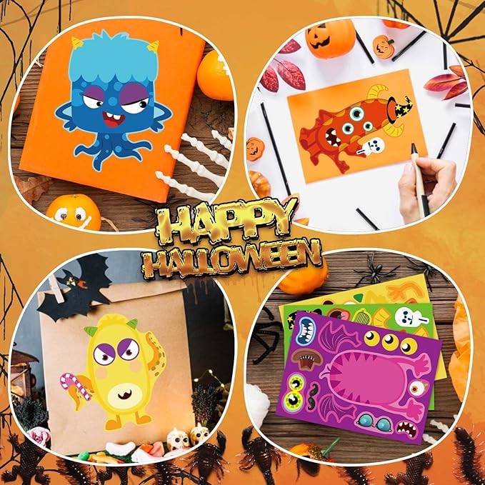 Make a Monster Face Stickers 48PCS Halloween Stickers for Kids Make Your Own Little Monster Sticker Sheets Halloween Theme Crafts Party Game Birthday School Classroom Reward Gift