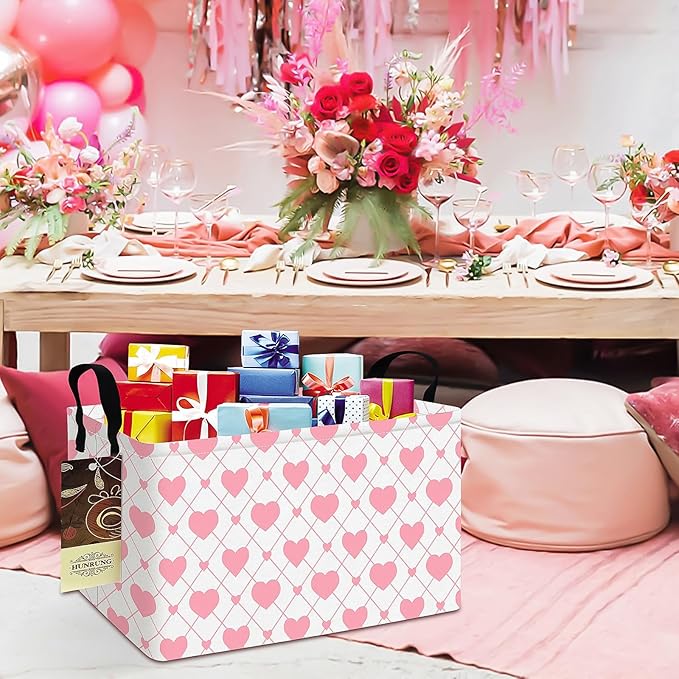 HUNRUNG Rectangle Storage Basket Cute Canvas Organizer Bin for Pet/Children Toys, Books, Clothes Perfect for Rooms/Playroom(REC-Heart)