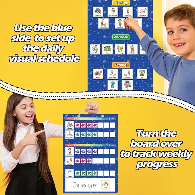 Aizweb Visual Schedule for Kid Chore Chart,Magnetic Morning Bedtime Routine Chart for Toddler,Daily Schedule Magnetic Board Communication Card for ASD,ADHD,PECS Autism Learning Material for Homeschool