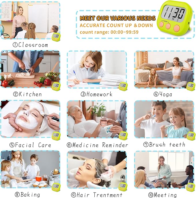 Classroom Timers for Teachers Kids Large Magnetic Digital Timer Teacher Supplies 12 Pack-Blue Green