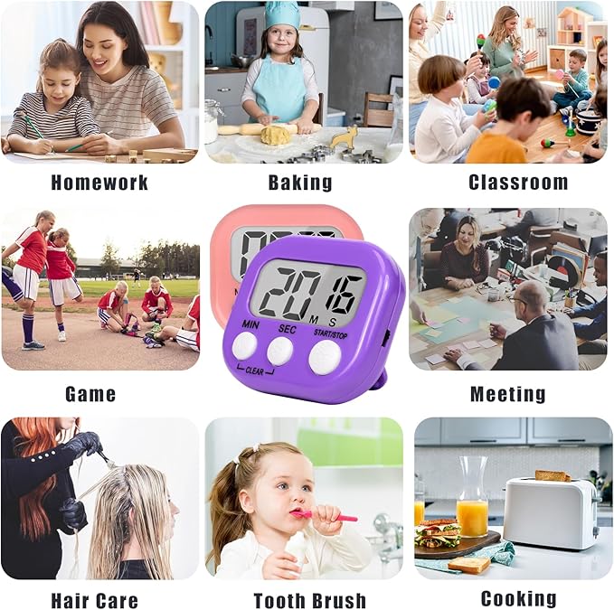 ZILLEEN Classroom Timer for Kids Teachers 2 Pack Digital Timers, Purple & Pink