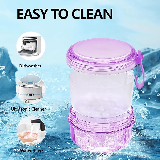 Leakproof Denture Case Purple Denture Soaking Cup False Teeth Container, Dental Denture Bath Holder Storage Box Retainer Cleaner Case for Traveling - Leak Proof and Lid Waterproof