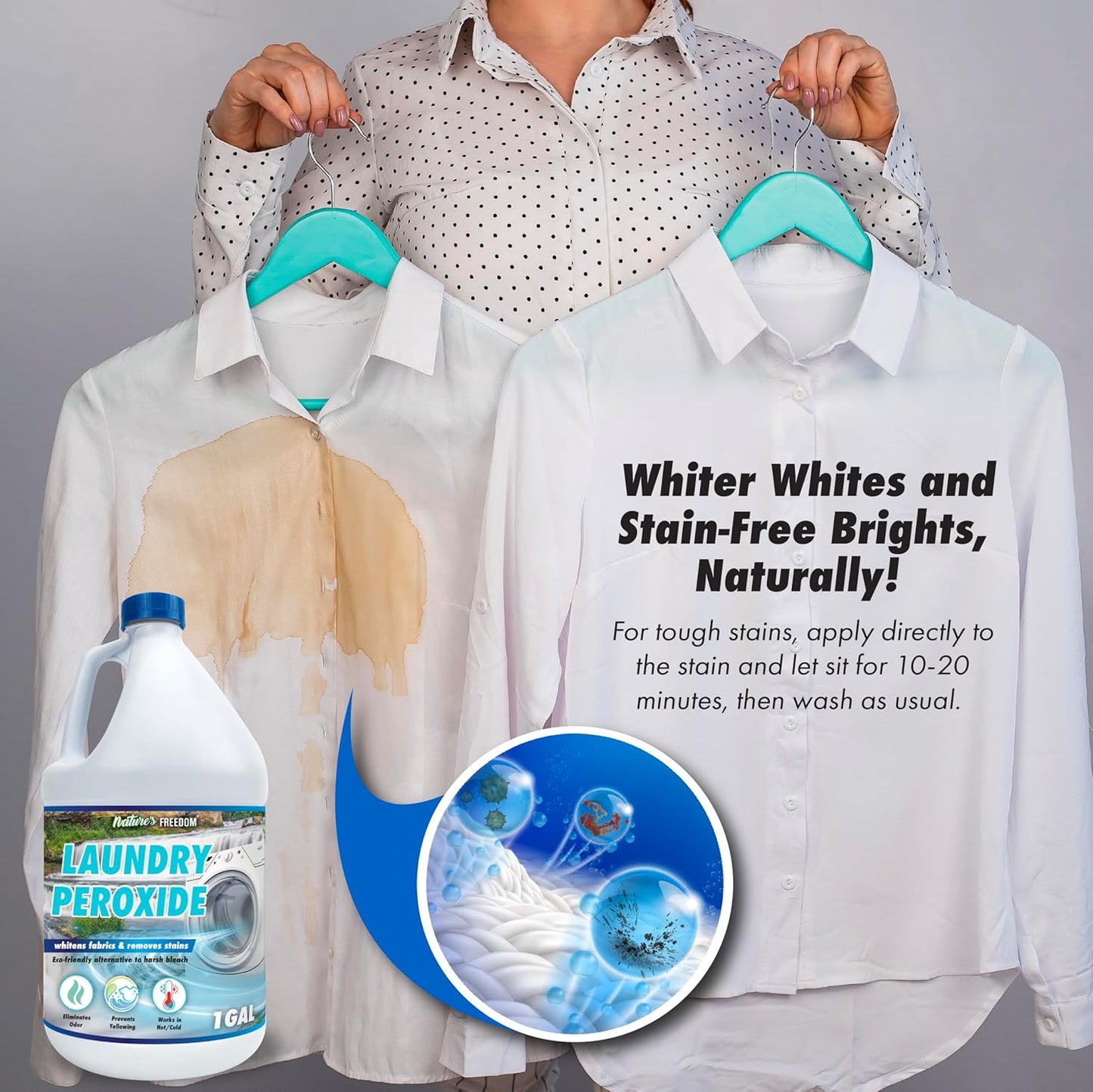 Nature's Freedom Laundry Peroxide, Chlorine-Free Whitening Solution, Stain and Odor Remover, 1 Gallon