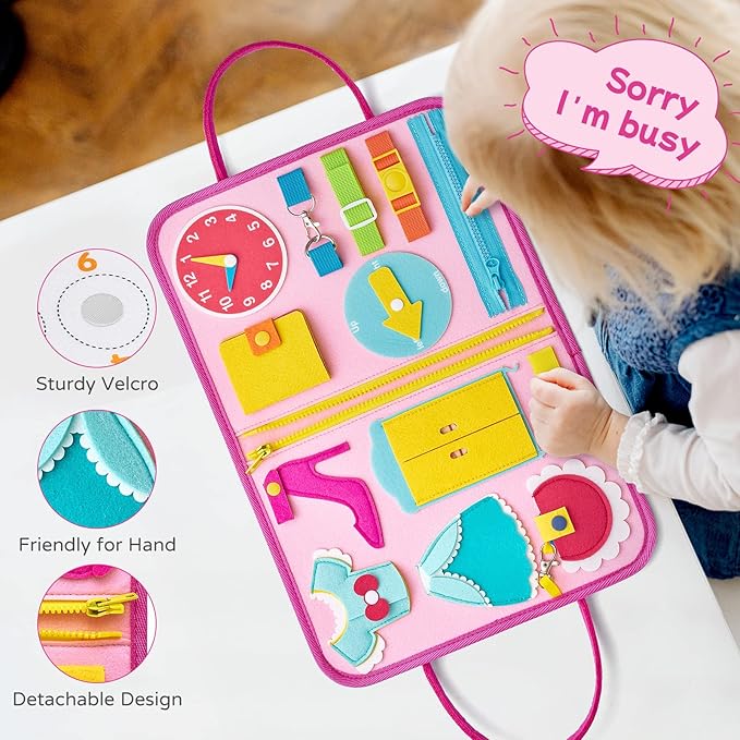 Freebear Busy Board Toddler Travel Toys Quiet Book Sensory Board for Toddlers 1 2 3 4, Montessori Educational Toys for 3 4 Year Old Girls Boys Gift, Princess