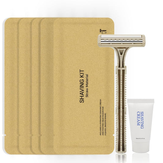 Disposable Shave Kit for Men &Women - 100 Pcs Wheat Straw Razors and Cream Bulk, Individually Wrapped Portable Toiletries Amenities for Hotel, Airbnb, Homeless, Shelter, Charity, Camping and Travel