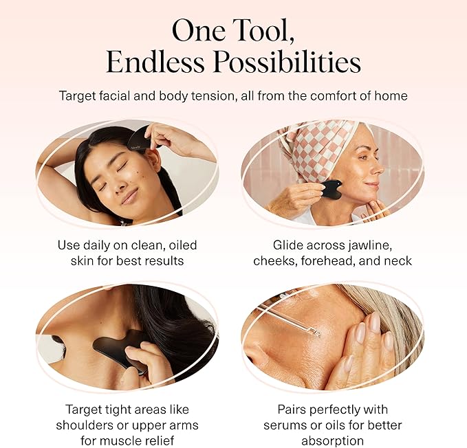 Kitsch Stainless Steel Gua Sha Facial Tools - Lymphatic Drainage Massager for Face & Chin, Jawline Shaper, Double Chin Reducer, Guasha Tool for Face Massager, Skin Care Tools - Matte Black