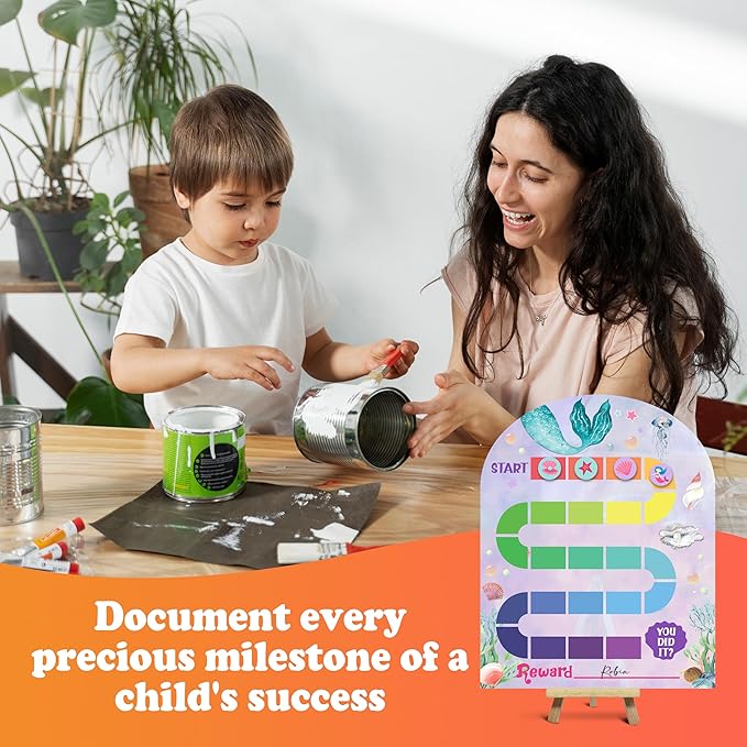 Mermaid Theme Reward Wooden Chart, Behavior Reward Charts, Incentive Responsibility Chart for Girls Kids Toddlers Chore Homework Good Habits Assignments Attendance, 03