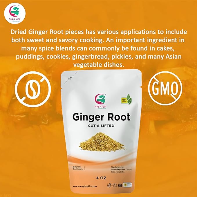 Dried Ginger Root 4 oz | Cut and Sifted Dried Ginger Pieces | As Spicy as Fresh | Flavourful Indian Spice |100% Pure and Natural For Making Flavourful Tea | By Yogi's Gift®