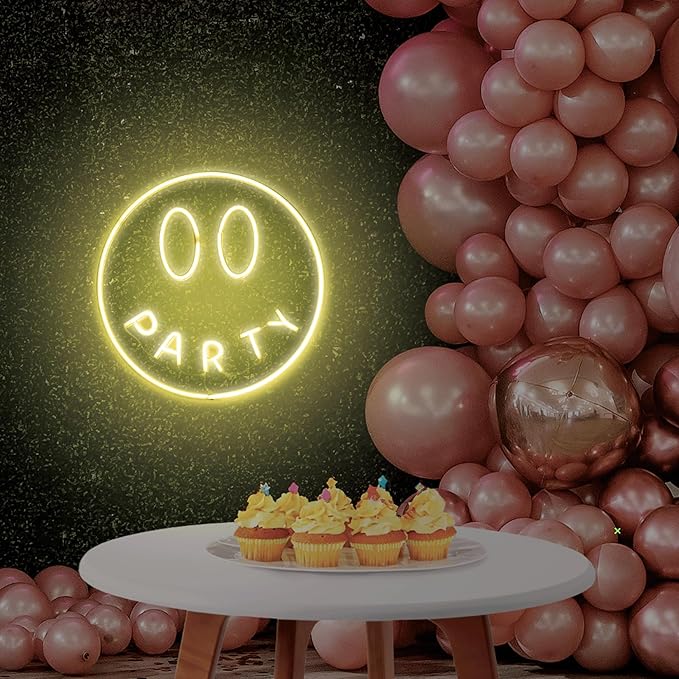 Party Smiley FACE NEON Wall Light, Smiley Face Shaped Yellow LED Light, Wall Decor, Perfect for Holiday & Birthday Gift, Party Decor, Yellow Party Smiley Face Sign for Kids Room