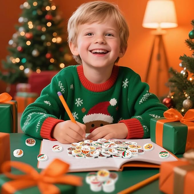 CJiangpo 60Pcs Christmas Erasers for Kids Bulk, Cute Mini Santa Elk Pencil Rubber Erasers Novelty Christmas Party Favors Fillers Kids Student Classroom Rewards Homework Prizes Gifts Stocking Stuffers