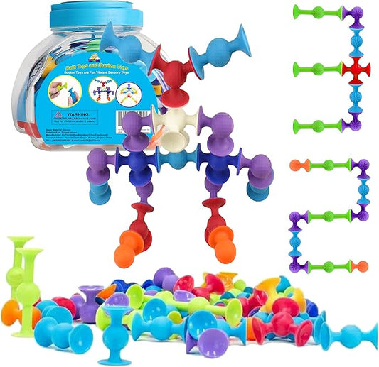 48 Piece Suction Cup Toys Construction Set, Silicone Building Blocks DIY Blocks - Sucker Toy are Fun Bath Toys, Fidget Toys for Toddlers 3-5 Old Boys and Girls