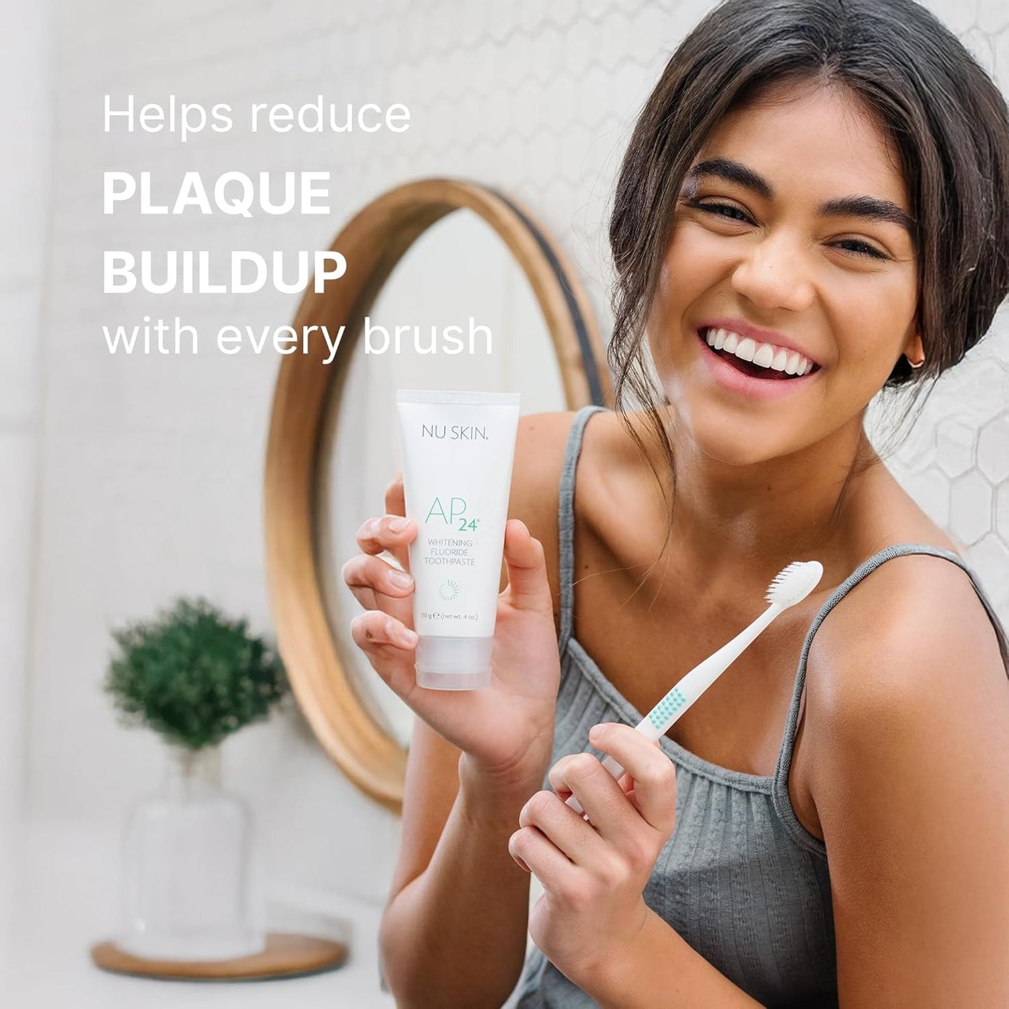 Nu Skin AP 24 Whitening Fluoride Toothpaste | AP 24 Blend | Vanilla Mint Flavor | Brightens Teeth | Removes Surface Stains | Prevents Dental Cavities & Plaque | Enamel-Safe | 4 oz | 2 Pack