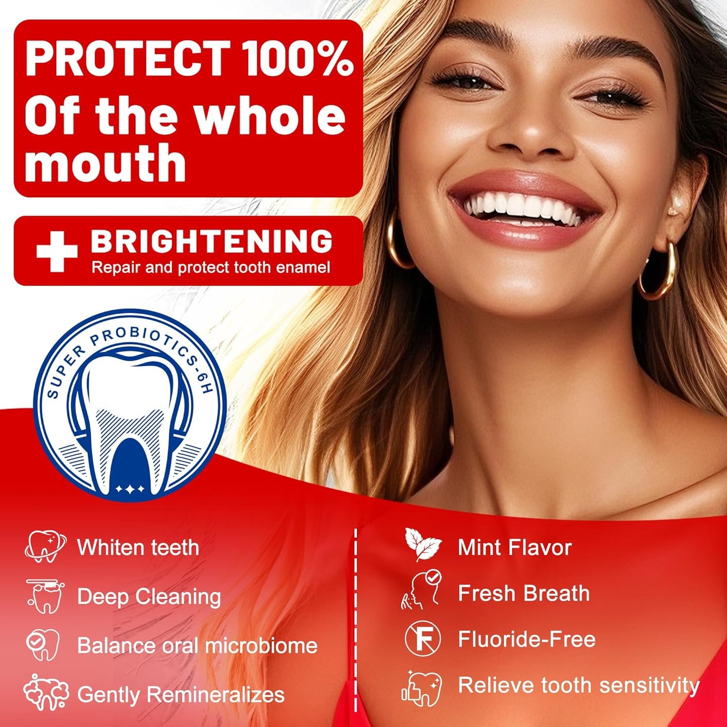 Woadee SP-6 Hydroxyapatite Toothpaste, SP-6 Probiotic Whitening Toothpaste,6 Probiotics+Hydroxyapatite Formula for Teeth Whitening, Strengthening and Enamel Protection，Mint Flavor, Fresh Breath(2)
