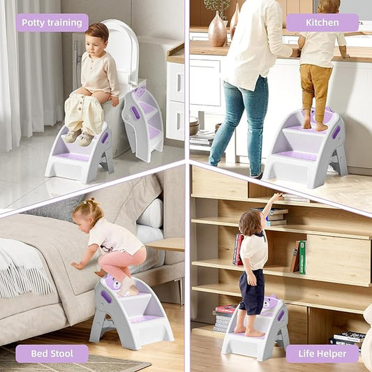 Folding Kids Step Stool for Bathroom and Potty Training,Anti-Slip, Anti-Tip A-Frame Design with 10-Second Setup-Potty 2 Step Stool for Toddlers