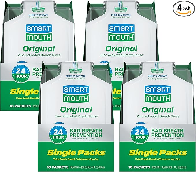 SmartMouth Original Activated Mouthwash Single Packs, Travel Mouthwash, Fresh Mint, 40 Pack