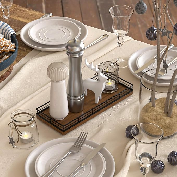 Wooden Decorative Tray, Oak 11.2" L Coffee Table Tray for Kitchen Countertop Soap Sponge Holder Candle Nightstand Table Centerpieces for Dining Room Decor Walnut