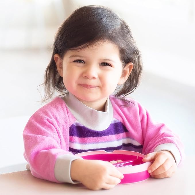 Kiddologic Bibit-all Baby Feeding Bib, Long Sleeves, Ribbed Cuffs, High Collar, Stretchy Pullover Smock, Soft Absorbent Terry, Waterproof Lining, Toddler Girl 12-36 Months, Wild Orchid (Pink) Stripe