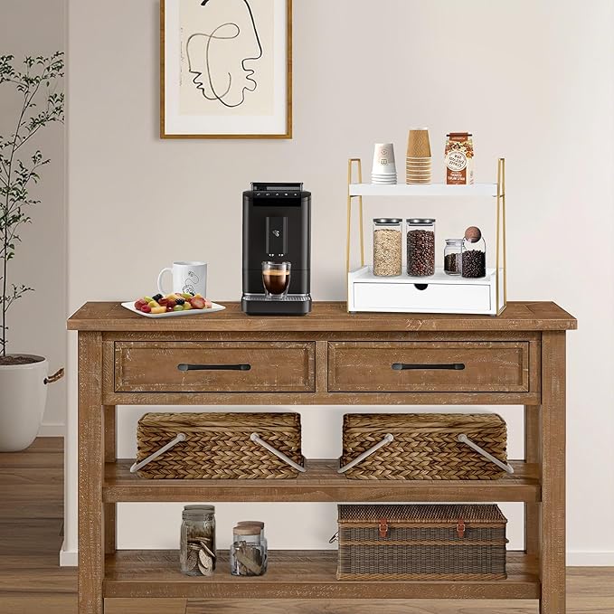 2-Tier Bathroom Organizer Countertop with Drawer, Wood Counter Organizer for Bathroom Decor, Sink Shelf for Vanity Storage, Makeup Tray for Perfume Skincare Bedroom Kitchen Corner