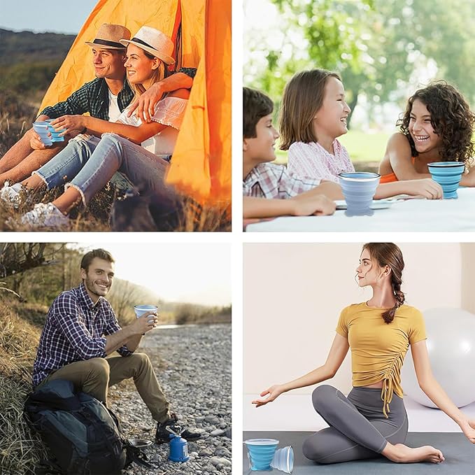 180ML Silicone Collapsible Cup 2 PCS Silicone Foldable Expandable Folding Drinking Cup Reusable Portable Cup collapsible travel cup with Lids For Travel Camping Hiking Outdoor Sports（Pink+Grey）