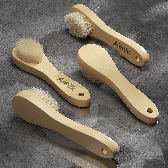 Wooden Facial Cleansing Brush Natural Bristles Wood Handle Wash Clean Exfoliate Scrub Cleaning Brushing Exfoliating Exfoliation Skin Care Face Cleanser Brushes 2 Pack Set