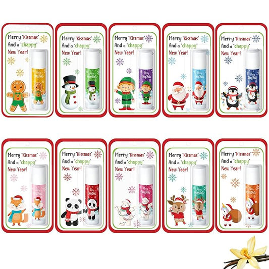 10 Pack Christmas Lip Balms Bulk Christmas Party Gifts Favors Stocking Stuffers Holiday Lip Balms Employee Staff Team Appreciation Gifts Thank You for Teacher Coworkers (Cute)
