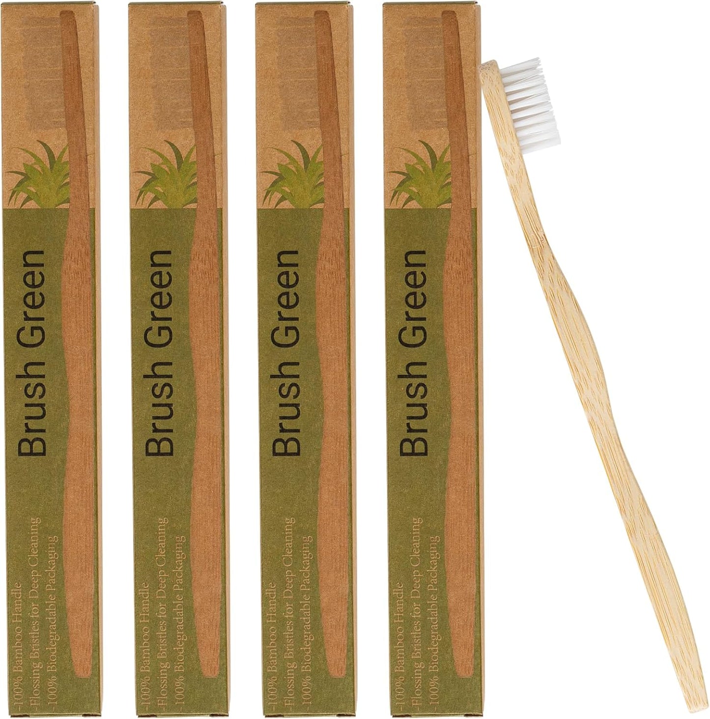 Bamboo Toothbrushes, Soft, Flossing Bristles, Pack of 4