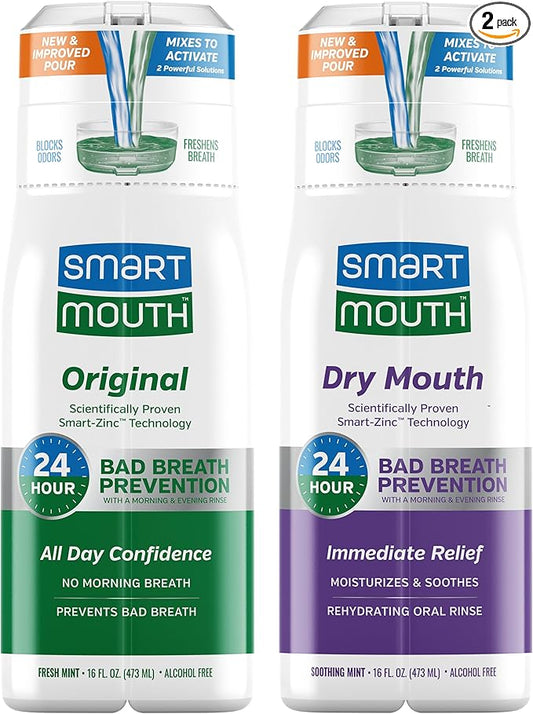 SmartMouth Original & Dry Mouth Activated Mouthwash - Fresh Breath & Dry Mouth Relief - Bad Breath Prevention Mouthwash, 16 fl oz Each
