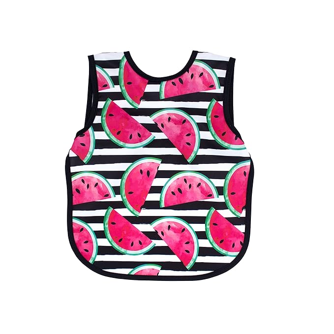 BapronBaby Watermelon Stripes Bapron - No Neck Tie Safer Bib for Baby & Toddler - Soft Waterproof Stain Resistant - Machine Washable - Sz Baby/Toddler 6m-3T