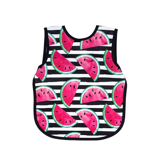 BapronBaby Watermelon Stripes Bapron - No Neck Tie Safer Bib for Baby & Toddler - Soft Waterproof Stain Resistant - Machine Washable - Sz Baby/Toddler 6m-3T