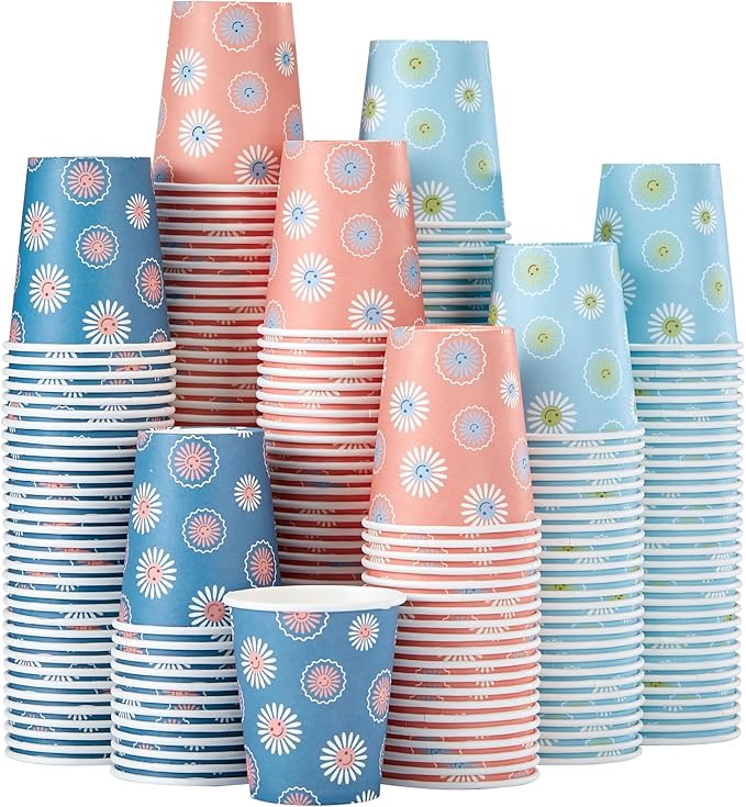 SIUQ 300 Pack 5 oz Paper Cups, Disposable Bathroom Cups, Small Mouthwash Cups, Hot/Cold Beverage Drinking Mini Cup for Party, Picnic, BBQ, Travel (Daisy)
