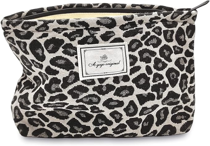 STARDW Leopard Makeup Bag Organizer Cosmetic Bags for Women and Girls,Travel Toiletry Bag Large Capacity Canvas Makeup Zipper Pouch, Purse Organizer Pouches (Gray Leopard)