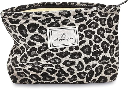 STARDW Leopard Makeup Bag Organizer Cosmetic Bags for Women and Girls,Travel Toiletry Bag Large Capacity Canvas Makeup Zipper Pouch, Purse Organizer Pouches (Gray Leopard)