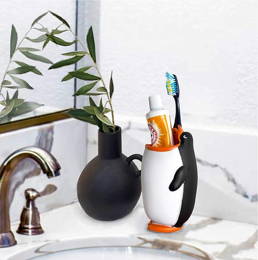 Kids Toothbrush Holder Toothbrush Organizer – Durable Silicone Animal Tooth Brush Holder – Easy to Clean Toothbrush and Toothpaste Holder – Toothbrush Holders for Bathrooms by Lily’s Home [Penguin]