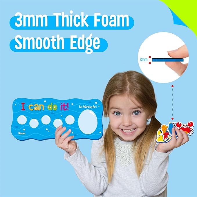 “I CAN DO IT” Token Board, Magnetic Reward Chart with 30 Animal Magnets, Sea-Themed Reward System Board, Incentive Chart for Good Behavior and Responsibility, Great for Toddlers, Kids, Students