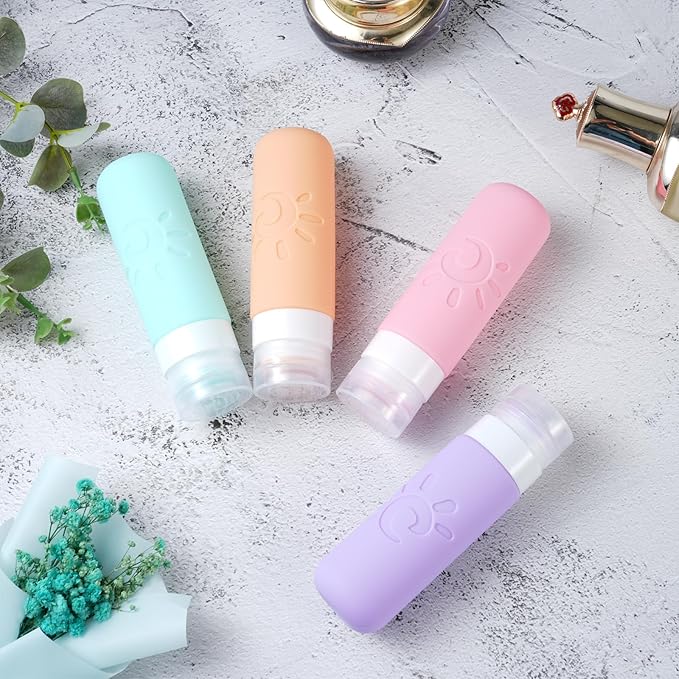 Travel Bottles for Toiletries, TSA Approved Travel Containers 3oz Leak Proof Travel Tubs Refillable Liquid Travel Accessories for Shampoo Conditioner Lotion Body Wash(Multicolored C)