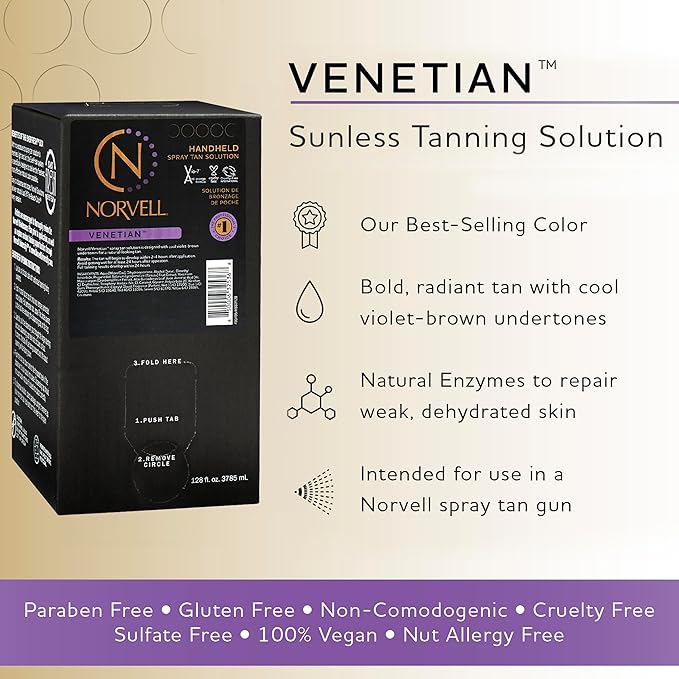 Norvell Premium Spray Tan Solution Venetian Gallon 128 fl oz – Professional Sunless Tanning Formula for Natural Bronze Glow, Streak Free, Fast Drying, Long Lasting Color